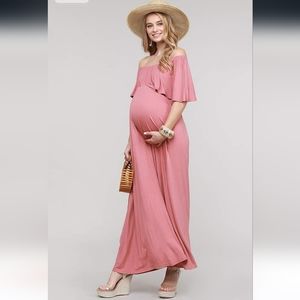 Ruffle Off The Shoulder Maxi Maternity Dress